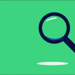 blue magnifying glass on green background