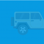 Blue background with yellow jeep with reduced opacity on top
